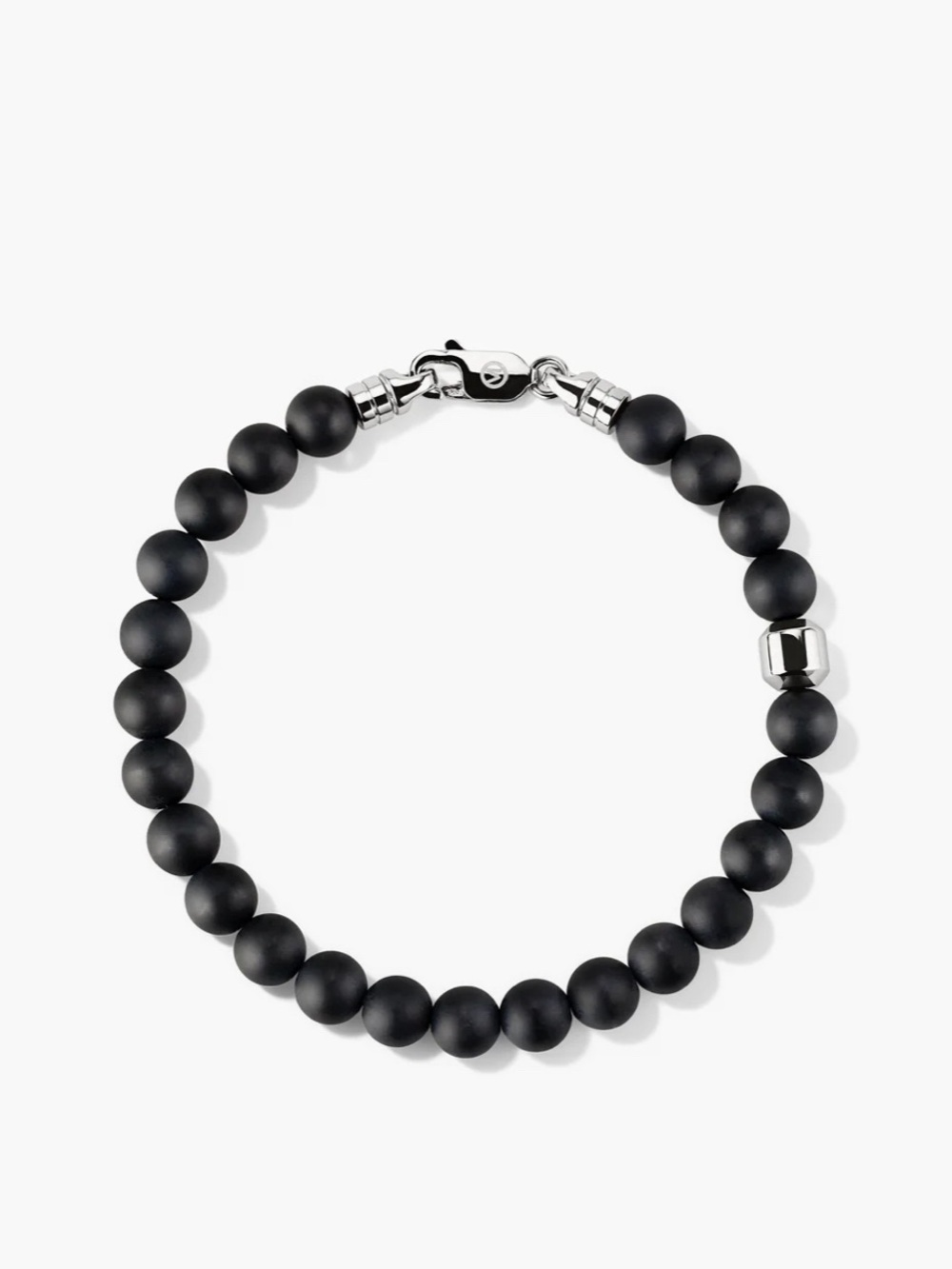 MEJURI 6mm Gemstone Men's Black Beaded Bracelet with Silver Accent 8”